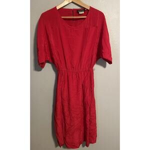 Vintage Womens Midi Dress Size 6 Red Silk Satin Neutral Secretary Old Money 80s